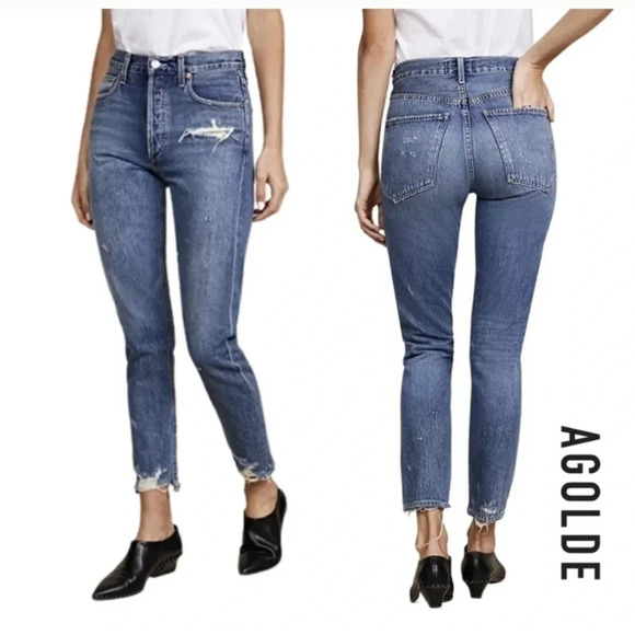 Agolde Blue Jeans Jamie Classic High Rise Distressed 25 - Picture 1 of 13